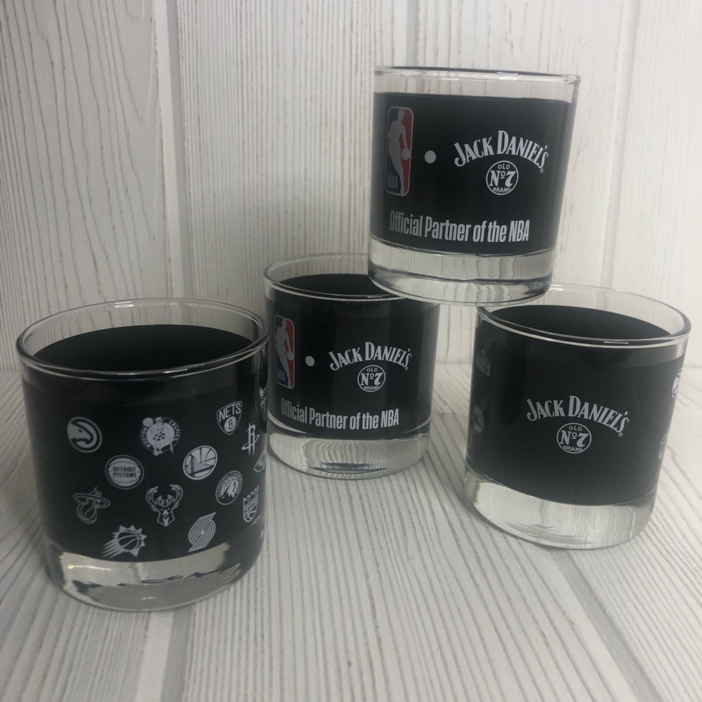 Jack Daniels NBA Logos Lowball Glasses Black